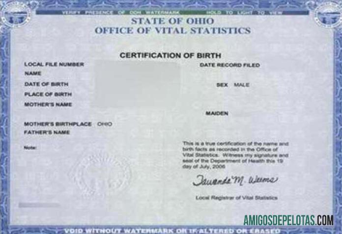 Escritório de estatísticas vitais dos Estados Unidos, Ohio exemplo